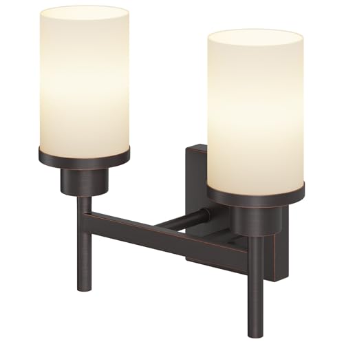Wall Lights Over Mirror Bathroom Vanity Light Fixtures with White Frosted Glass, Double Wall Sconces for Hallway Entrance, Oil Rubbed Bronze T001ORB-L2 - color: Oil-Rubbed Bronze, size: 2-Light