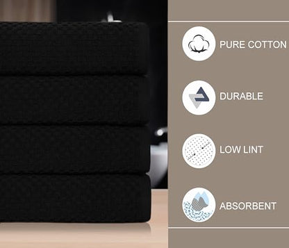 COTTON CRAFT Euro Spa Waffle Weave Bath Towels - Set of 4 Black Towels | Pure 100% Ringspun Cotton Oversized Luxurious Towel Set - Soft Plush Super Absorbent Low Lint Quick Dry - 30 x 56 inches - color: Black, size: 4 Pack Bath Towel