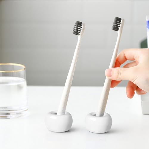 Mini Ceramics Toothbrush Holder Stand for Bathroom Vanity Countertop, Handmade Couple Toothbrush Head Holder, Shaver Holder and Office Pen Holder, 2-Piece Set White - color: White&white