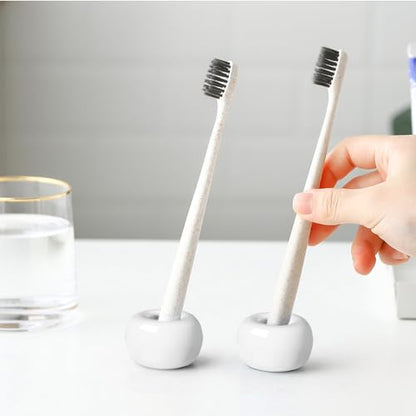 Mini Ceramics Toothbrush Holder Stand for Bathroom Vanity Countertop, Handmade Couple Toothbrush Head Holder, Shaver Holder and Office Pen Holder, 2-Piece Set White - color: White&white