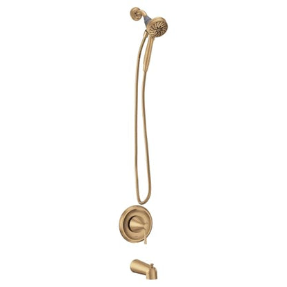 Moen Ronan Bronzed Gold Single-Handle Modern Tub and Shower Faucet with Handheld Rain Shower Spray Head, Shower Handle, Tub Spout, and Valve, 82021BZG - color: Bronzed Gold, style: Round Showerhead