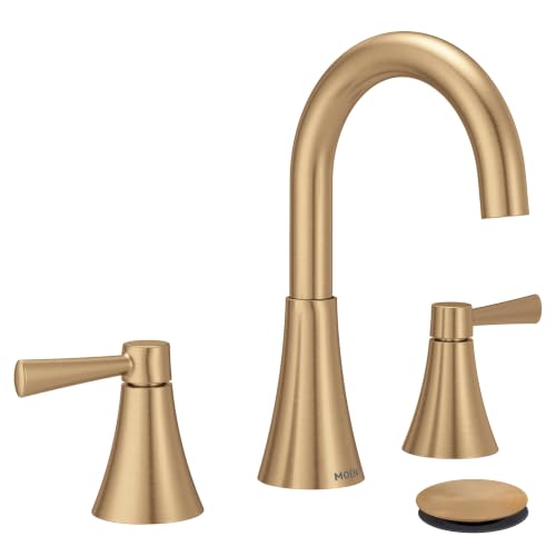 Moen 84023BZG Ronan Widespread Bath Faucet, Bronze Gold | Valve included, push-down drain, widespread installation - color: Bronzed Gold, size: Widespread (Pack of 1), style: Widespread
