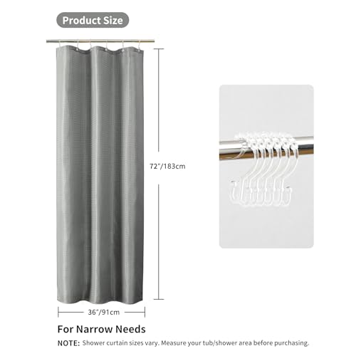 QiyI 3 in 1 Waffle Shower Curtain Set with Liner, Grey, 36 x 72 | Shower Curtain and Liner Set with Hooks, Waterproof Stall Bathroom Curtain with PEVA Liner & 6 Double Sided Plastic Rings - color: Grey, size: 36"W x 72"L (Pack of 1)