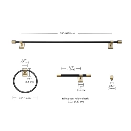 GLOBE Electric 63000062 5-Piece All-in-One Bathroom Set, Matte Black & Brass, 3-Light Vanity Light, Seeded Glass, Towel Bar, Toilet Paper Holder, Towel Ring, Robe Hook, Bathroom Lights Over Mirror - color: Matte Black, Bailey (5-Piece)