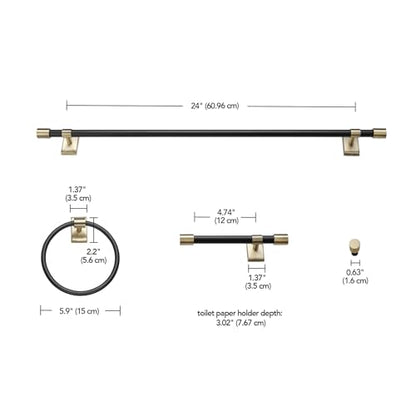 GLOBE Electric 63000062 5-Piece All-in-One Bathroom Set, Matte Black & Brass, 3-Light Vanity Light, Seeded Glass, Towel Bar, Toilet Paper Holder, Towel Ring, Robe Hook, Bathroom Lights Over Mirror - color: Matte Black, Bailey (5-Piece)