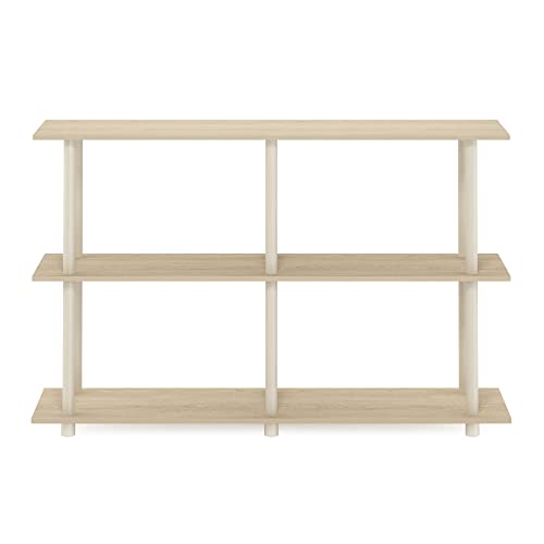 Furinno Turn-N-Tube No Tools 3-Tier Rectangle Side Display Rack, Bauhaus Oak/Beige Plastic Pole 2 x 2 - color: Bauhaus Oak/Beige, style: Plastic Pole 2 x 2