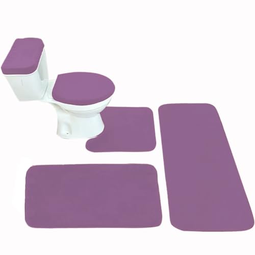 Madeals Memory Foam Long Bathroom Mat Sets and Toilet Rug Set 3 Piece and with Toilet Lid Cover and Tank Cover Set Purple - color: Purple, size: 20"x46"/20"x32"/Contour/Lid Cover/Tank Cover