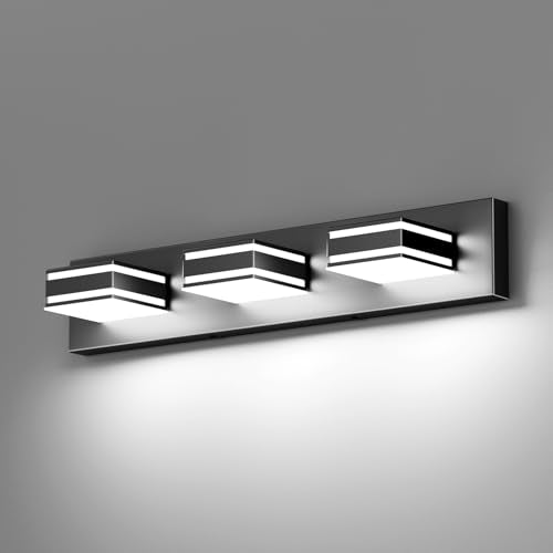 Ralbay LED Modern Bathroom Vanity Lights Black 3-Light 24inch Matte Black Modern Acrylic Bathroom Wall Lighting Fixtures Over Mirror - color: Black, size: 24 inch