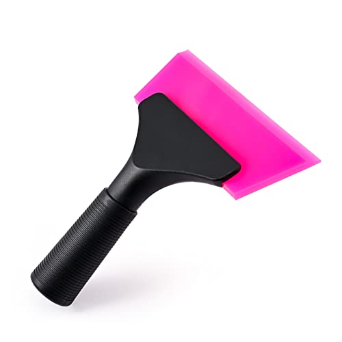 FOSHIO Small Squeegee with 5 Inch Pink Rubber Blade Mini Wiper Window Tinting Tools for Mirror Glass Window Cleaner with Non-Slip Handle - color: Pink