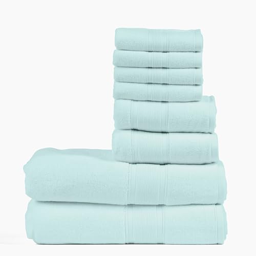 Luzia 8 Piece Bathroom Towel Set - 100% Turkish Cotton, Premium Quality - 2 Bath Towels 2 Hand Towels and 4 Washcloths - Glacier Green - color: Glacier Green