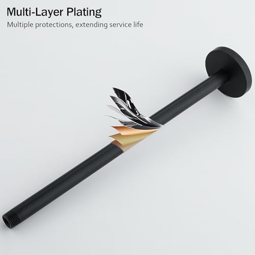 RANDOM Shower Arm with Flange,16 Inches Ceiling Mount Shower Head Extension Arm Straight Arm Ceiling-Mounted For Fixed Shower Head,Matte Black.RD91038-16MB - color: 16″ Matte Black(Round Flange)