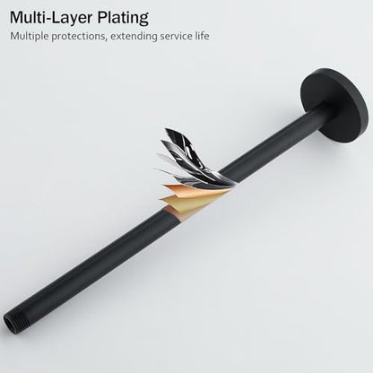 RANDOM Shower Arm with Flange,16 Inches Ceiling Mount Shower Head Extension Arm Straight Arm Ceiling-Mounted For Fixed Shower Head,Matte Black.RD91038-16MB - color: 16″ Matte Black(Round Flange)