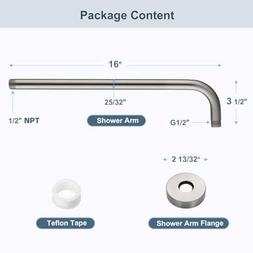 BRIGHT SHOWERS 16-Inch Shower Head Extension Arm with Flange, L Shaped Shower Extender, Extra-Long Stainless Steel Shower Pipe, Brushed Nickel - color: Brushed Nickel, style: L-Shape 16 Inch