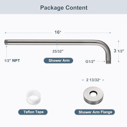 BRIGHT SHOWERS 16-Inch Shower Head Extension Arm with Flange, L Shaped Shower Extender, Extra-Long Stainless Steel Shower Pipe, Brushed Nickel - color: Brushed Nickel, style: L-Shape 16 Inch