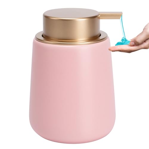 Soap Dispenser Ceramic with Easy-to-Press Pump Hand Lotion Liquid Dispenser for Shampoo Bathroom Kitchen 12 oz - color: Liquid-pinkmattlegold
