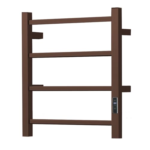 Towel Warmer with Built-in Timer Bathroom Wall Mounted Bath Towel Heater Plug-in Electric Heated Towel Rack Stainless Steel Curved Oil Rubbed Drying Rack 19.68x17.71x4.33 inches Orb