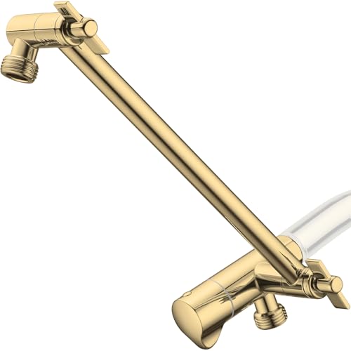 TRUSTMI 10 Inch Shower Arm Extension Front-Handle 3-Way Diverter, Shower Head Combo Adjustable Height Arm Mount, Polished Gold - color: Polished Gold