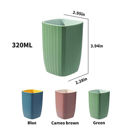 Tumbler Cup Toothbrush Cup 300ml, Unforgettable Bathroom Toothbrush Holder Mouthwash Cup, Toothbrush Storage Box, Eco-Friendly Plastic Drink Cup, 3PCS (3 Colors) (Blue & Fuchsia & Green)