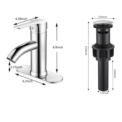 Bathroom Faucet 1 Hole, Chrome Vanity Faucet,Single Handle | for 1 Hole or 3 Hole Bathroom Sink, RV, Vanity,with Deck and Pop-up Drain Easy to Clean - color: Chrome