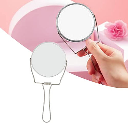 Sonew 2 Sided Vanity Mirror, Mini 360 Degree Rotation Aluminum Frame Silver Vanity Mirror with Stainless Steel Stand for Office Dormitory, Makeup Mirror for Woman and Man
