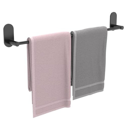 Self Adhesive Towel Bar for Bathroom 24ich Stainless Steel and Zinc Alloy No Drill Towel Rack Heavy Duty Hanger Stick On Hand Towel Holder for Kitchen, Cabinet, Door, Shower, Matte Black - color: Matte Black