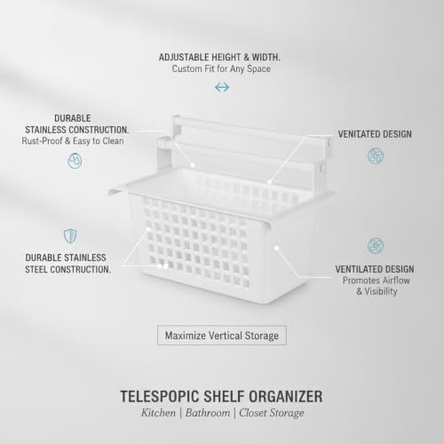 Telescopic Shelf Organizer, Adjustable Stainless Steel Cabinet Divider for Under Sink, Kitchen, Bathroom, and Closet Storage - size: 9.84 x 5.71 x 4.53 in