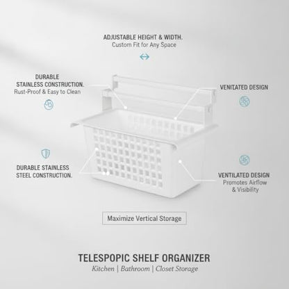 Telescopic Shelf Organizer, Adjustable Stainless Steel Cabinet Divider for Under Sink, Kitchen, Bathroom, and Closet Storage - size: 9.84 x 5.71 x 4.53 in