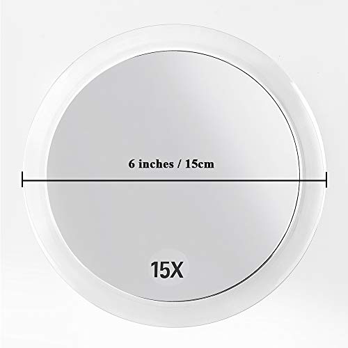 SANTOO 15X Magnifying Mirror - with 3 Mounting Suction Cups - Used for Precise Makeup - Eyebrows/Tweezing - Blackhead/Blemish Removal - Bathroom/Travel Makeup Mirror - 6 Inch Round (Rose Gold) - color: 15x