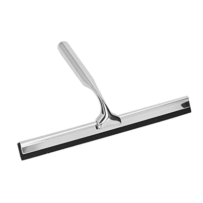 Stainless Steel Glass Squeegee, Window Squeegee Water Blade for Shower Doors Mirrors Tiles, Rust - Proof Rubber Edge Squeegee with Suction Cup Holder for Home Bathroom