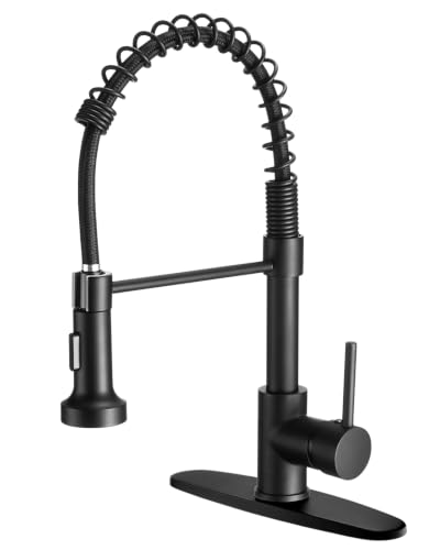 Kitchen Faucet with Pull Down Sprayer Matte Black | 1 Handle Spring Sink Faucets, Lead-Free NSF Certified Stainless Steel,1 or 3-Hole Deck Plate,Farmhouse, RV, Bar, Laundry Room - color: B - Black