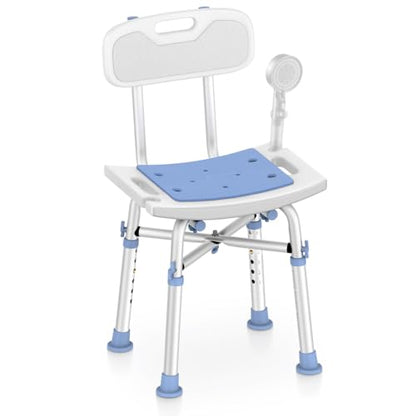 Delog Heavy Duty Shower Chair with Back 500lb, Padded Bath Seat with Height Adjustable, Tool Free Anti-Slip Shower Bench Bathtub Stool for Elderly, Senior, Handicap & Disabled