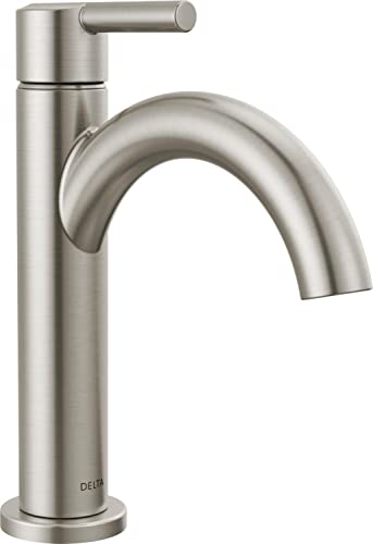 Delta Nicoli Brushed Nickel Bathroom Faucet 1 Hole, Single Hole Bathroom Sink Faucet for Vanity, Push-Pop Drain Assembly, Stainless 15749LF-SS