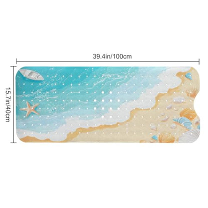 LNOND Summer Beach Bathtub Mat Non Slip, 40 X 16 Inch Tub Mat for Bathroom, Cute Sand Beach Bath Tub Shower Mat with Drain Holes and Suction Cups - color: Cute Sand Beach Bathtub Mat
