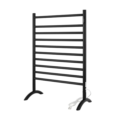 Freestanding Plug-in Towel Warmer 10-Bar Maker Black Stainless Steel | freestanding towel warmer , 15-min fast heating (122–140°F), 2/4-hr timer, stainless steel build, and 2-year warranty. - color: Black