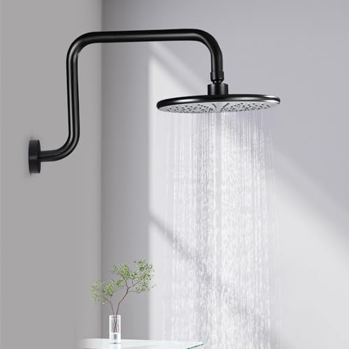 Shower Extension Arm, S shaped shower arm with Flange,Stainless Steel 13 Inch High Rise Shower Head Extender Arm,Matte Black,10Z3MK - color: Matte Black, style: S Shaped