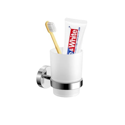Wall Mounted Toothbrush Holders Set | Stainless Steel Bathroom Tooth Brush Holder, with Glass Toothpaste Cup, Toothbrush Caddy Storage, for Kids & Adult, Single - size: Single