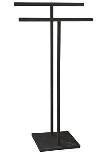 40 Inch Freestanding Towel Rack for Bathroom Floor Double-T Shape Bath Sheet Holder with Marble Design Base Standing Towel bar Next to Tub or Shower Towel Holder Stand SUS304 Matte Black - color: Matte Black
