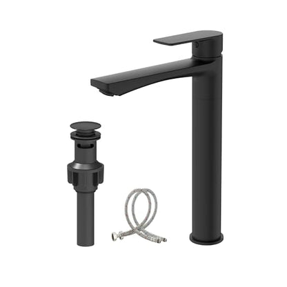 BELZ Black Bathroom Faucet, Tall Single Hole Vessel Sink Faucet 11.7'' | Lead-free, Anti-peeling PVD Black Finish, Modern Single Handle Design with Pop-Up Drain & Hoses for Bathroom RV Sink Vanity - color: Matte Black