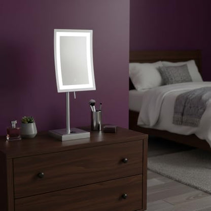JERDON Lighted Makeup Mirror with 5X Magnification - Nickel - JRT910NL | 6.5" x 9" Rectangular Frame, LED Lighting, 17" Tall - color: Nickel