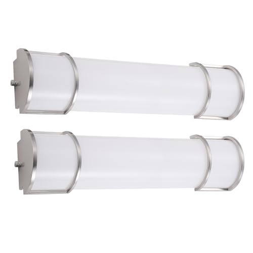 ASD LED 24" Vanity Flush Mount Light Fixture, Linear Bathroom Lighting Bar | 3CCT, Dimmable, Energy Star, ETL Listed | 25W 1950LM 3000-5000K 120V | Long Bath Wall Sconce Over Mirror | Nickel, 2 Pack - color: Brushed Nickel | Half Cylinder, size: 120V | 24