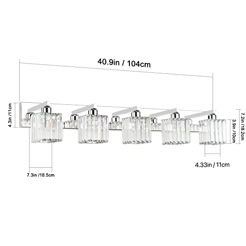 Aipsun Bathroom Light Fixtures Modern Vanity Light for Bathroom Crystal Chrome Vanity Light 5 Light (Exclude Bulb) - color: Chrome, size: 40 inch
