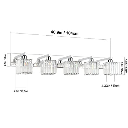 Aipsun Bathroom Light Fixtures Modern Vanity Light for Bathroom Crystal Chrome Vanity Light 5 Light (Exclude Bulb) - color: Chrome, size: 40 inch