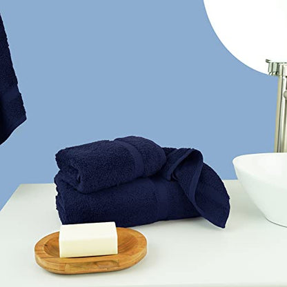 Chakir Turkish Linens Personalized 3 Piece Towel Set, 100% Cotton Luxury Turkish Towels for Bathroom, Soft Absorbent Towel Set with Bath Towel Hand Towel and Washcloth, Navy - color: Navy