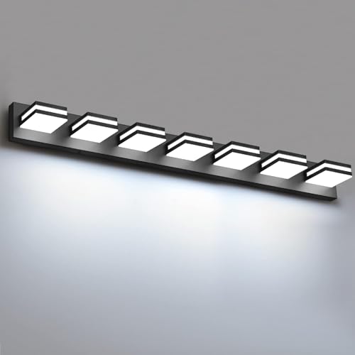 IZORRO LED Modern Bathroom Lights Fixtures(7-Light,Dimmable,360°Rotate),Matte Black Acrylic Wall Lighting,Vanity Lights for Bathroom Over Mirror - 6000k 40In （No Assembly Required） - color: Black, size: 7 - Light