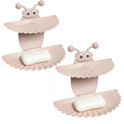 2PCS Double-Deck Soap Dish Holder for Shower, Bee Shape Wall Mounted Soap Holder with Strong Adhesive, Self Draining Soap Tray, No Drilling Bathroom Accessories, Nordic Pink - size: 2PCS 7"×6.5"