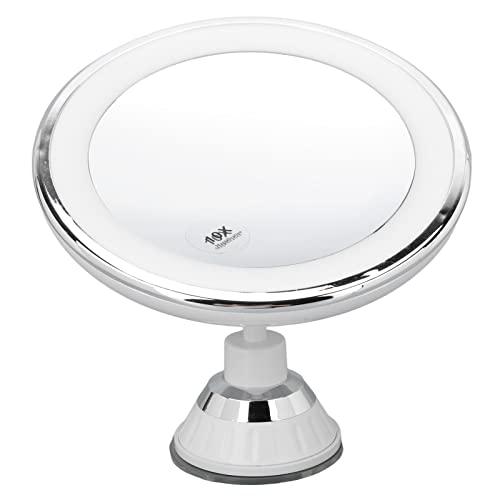 Makeup Mirror 10X Magnify with Suction Cups for Professional Results, Contact Lens Wear, White Light Warm Light 7.9 X 6.9 X 2.8in
