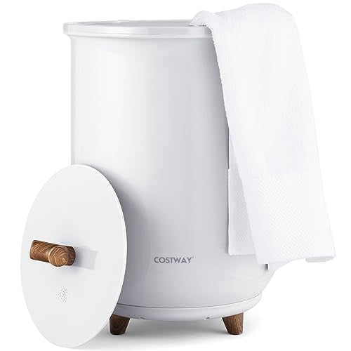 COSTWAY Bucket Style Towel Warmer, 23L Towel Warmer with 4 Heating Time & 3 Heating Temperature, Overheat Protection System, Fragrant Disc Holder, Towel Warmer for Bathroom, Hot Tub, Spa, White - color: White