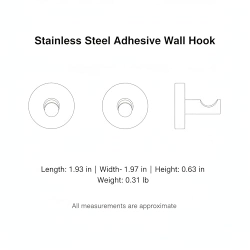 Wall Hook Stainless Steel Adhesive Mount for Bathroom Tile and Glass, Drill-Free Holder for Wet Towels and Robes (1 Piece) - size: 1.93 x 1.97 x 0.63 in