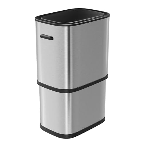 Furnify 16 Gallon / 60L Kitchen Trash Can, Motion Sensor Trash Bin with Lid | Large Capacity Touchless Garbage Waste Bin, Waterproof Brushed Trash Bin, Trash Can for Kitchen Bedroom Bathroom - color: Light Silver