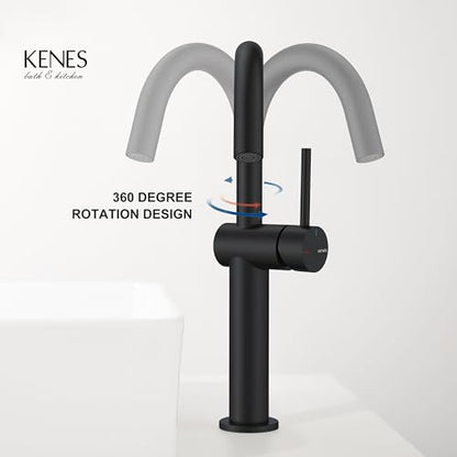 Matte Black Vessel Sink Faucet Single Handle, Tall Bathroom Faucet | Vessel Bowl Faucet with Pop Up Drain & Supply Lines, Lead-Free cUPC & NSF Certified, 1 Hole Faucet for Vanity RV Restroom - color: Matte Black, size: Tall